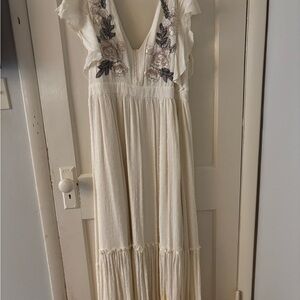 Joyfolie Cream Maxi Dress with Floral Accents